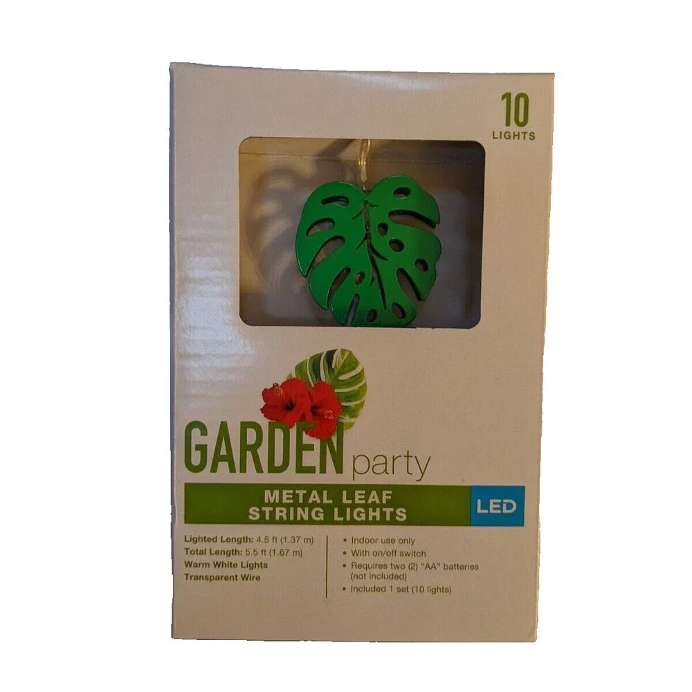NEW (2) Boxes Garden Party Metal Leaf LED String Light Set - 10 lights each